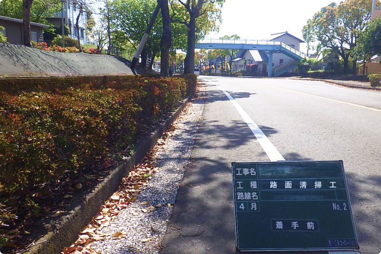 葉やゴミが散らかる道路